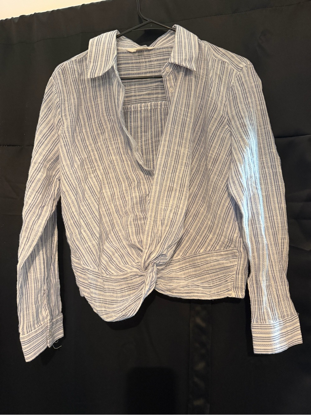 Striped Blue-White Twist-Front Women's Shirt Top